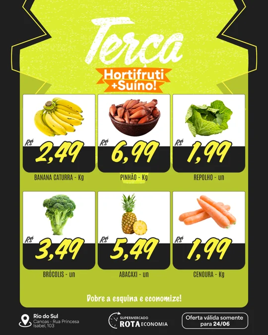 Terça · Hortifruti + Suínos — Rota Economia